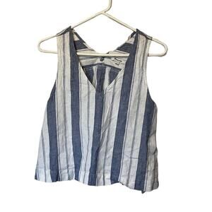 Madewell Small Blue & White Linen Blend V-Neck Side Tie Tank Top